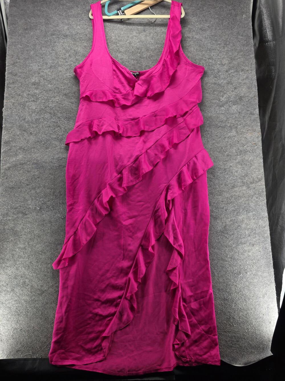 PRETTYLITTLETHING Dress Womens 22 Pink Satin Ruffle Tank Midi Party